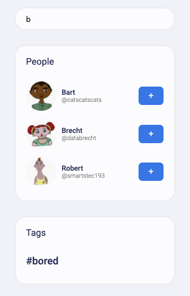 Screenshot: searching for users/tags